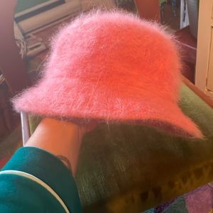 Fuzzy pink bucket hat